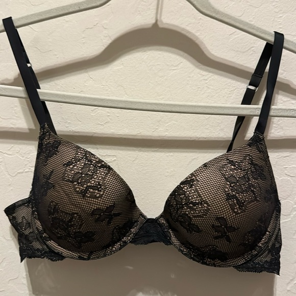Victoria's Secret Other - Victoria’s Secret Push Up Bra, Size 34B, Black Lace Nude Lined